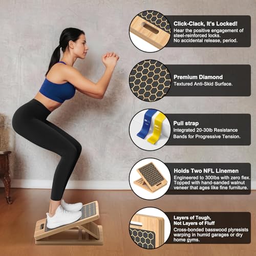 Portable Slant Board, Calf Stretch Board, Slant Boards for Exercise, Wooden Slant Board, Velor Board, Adjustable Incline Board for Knees Ankle Heel Feet Leg