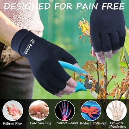 2 Pairs Compression Gloves for Women and Men, Fingerless Copper Arthritis Gloves for Rheumatoid Arthritis Osteoarthritis Carpal Tunnel, Hand Pain Relief and Support, Open Finger (Black, Medium) - size: Medium (2 Pair)
