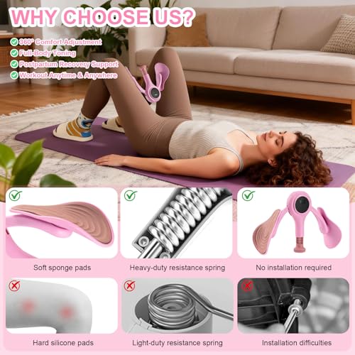 Thigh Trainer for Women, 0-70LB Adjustable Resistance Inner Thigh Exerciser with LED Display, Pelvic Floor Muscle Repair Devices with Resistance Band,Workout Kegel Equipment for Shaping at Home