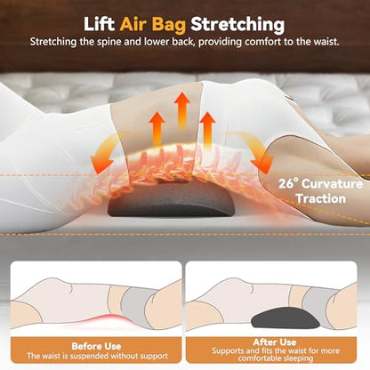 3 in 1 Lumbar Support Pillow,Lower Back Massager with 118-inch USB Cable, Heated & Vibration &Stretching Back Massager For Pain Relief Deep Tissue,Relaxation Lumbar Pillow for Office Home Use