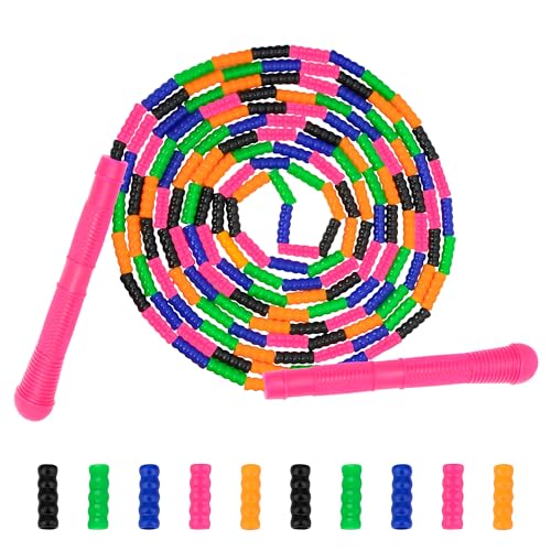16 FT Long Jump Rope(1 PACK), Double Dutch Jump Ropes, Soft Beaded Skipping for Kids Adults, Plastic Segmented Long Enough for 4-5 Jumpers - color: Pink
