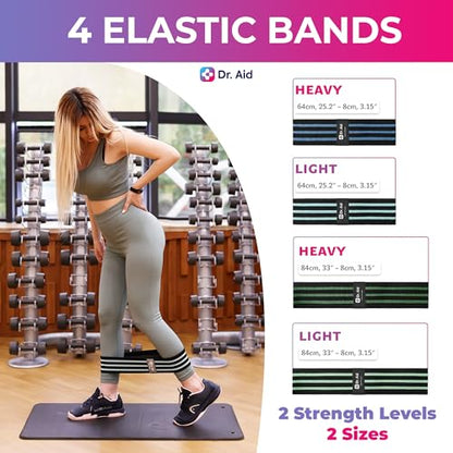 Dr. Aid Fabric Resistance Bands for Women & Men – 4 Booty Bands Set (2 Sizes, 2 Tension Levels) – Non-Slip, Non-Curl, Tear-Resistant, Extra Stretchy Workout Bands for Legs, Hips, Glutes & Butt
