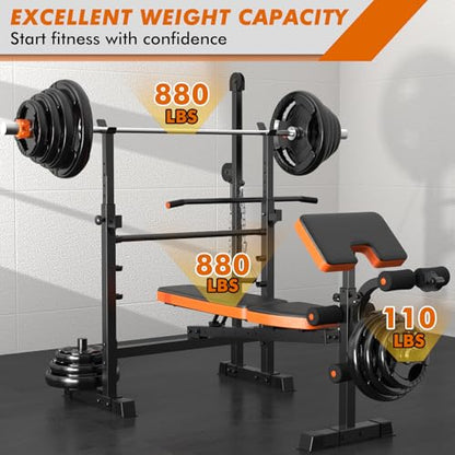 XDDIAS Bench Press Set, 880LBS Adjustable Weight Bench with Leg Extension and Preacher Curl Pad, 8 IN 1 Multi-Function Gym Bench with LAT Pulldown Pulley System, Full-Body Workout Home Gym Equipment - color: Black