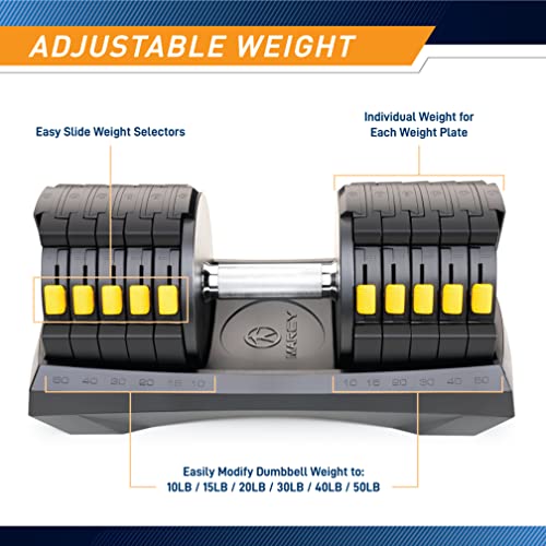 Marcy Adjustable Dumbbell System – 6-in-1 Free Weights for Home Gym, 50 lbs Single or 100 lbs Pair Options for Strength Training - style: 50lb, Single