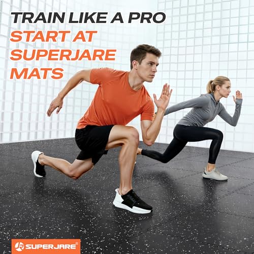 SUPERJARE 0.56'' Thick 48 Pcs 192 Sq Ft Rubber Top Exercise Equipment Mats, High Density EVA Foam Mats with Rubber Top, Interlocking Gym Flooring for Home Gym, Protective Workout Mat, Black/Grey - size: 48 Tiles (192 Sq Ft)