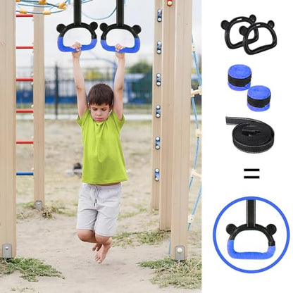 Kids Gymnastics Rings, Children's Home Gym Equipment, Children's Adjustable Strap Strength Training Rings, Pulling Rings for Physical Training - color: Blue