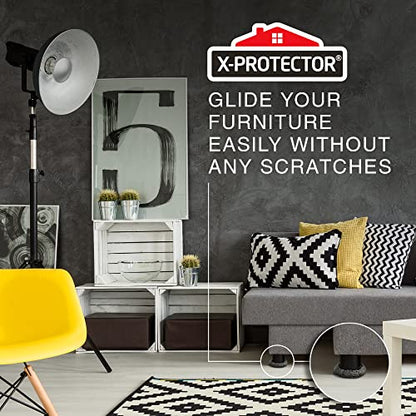 Furniture Sliders X-PROTECTOR - 8+8 Pack 3 1/2” - Multi-Surface Furniture Sliders for Carpet & Hard Floors - 8 Furniture Movers for Carpeted Floors and 8 Hardwood Socks - Move Your Furniture Easily!