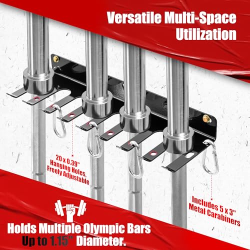 Wall-Mounted Gym Organizer, Barbell Holder Wall Mount, Resistance Band Storage Rack, Home Gym Accessories Holder
