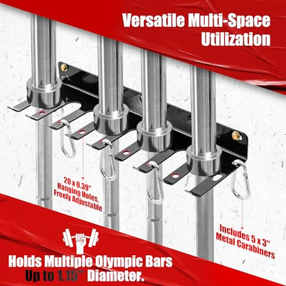 Wall-Mounted Gym Organizer, Barbell Holder Wall Mount, Resistance Band Storage Rack, Home Gym Accessories Holder