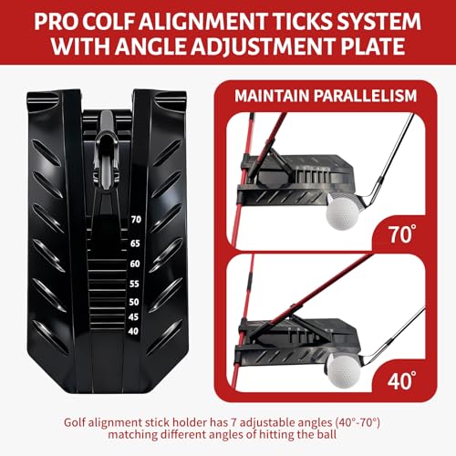 7-Angle Adjustable Golf Swing Trainer - Fiberglass Alignment Sticks with Angle Holder, Portable Swing Plane Corrector for Putting, Aiming & Posture Training, Professional Golf Practice Aid