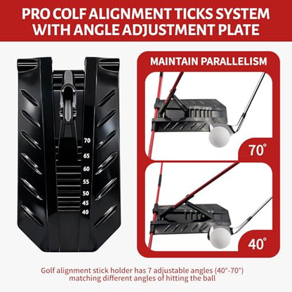 7-Angle Adjustable Golf Swing Trainer - Fiberglass Alignment Sticks with Angle Holder, Portable Swing Plane Corrector for Putting, Aiming & Posture Training, Professional Golf Practice Aid