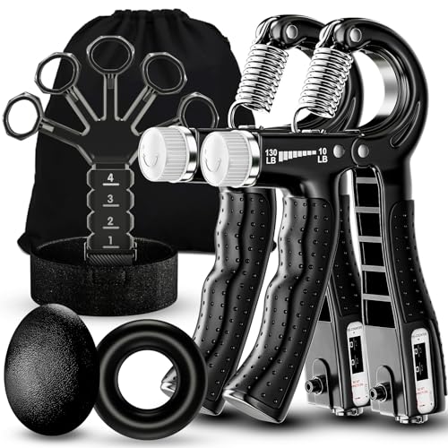 Grip Strength Trainer(5 Pack) with Finger Exerciser, Hand Grip Strengthener, Finger Stretcher,Grip Ring & Stress Relief Ball for Muscle Building and Injury Recover with Carry Bag - color: BLACK