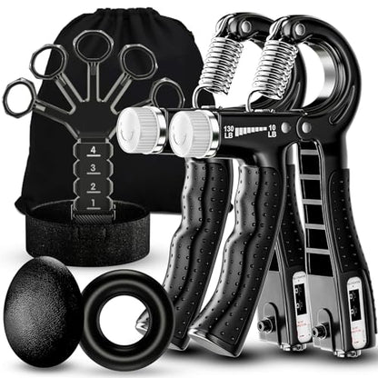 Grip Strength Trainer(5 Pack) with Finger Exerciser, Hand Grip Strengthener, Finger Stretcher,Grip Ring & Stress Relief Ball for Muscle Building and Injury Recover with Carry Bag - color: BLACK