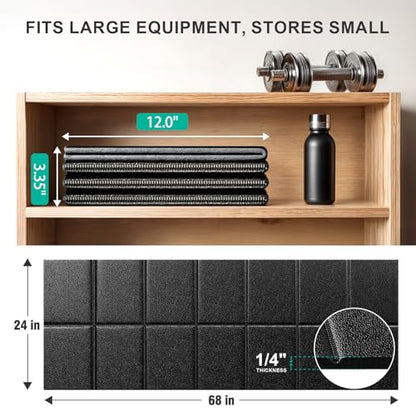 Foldable Treadmill Mat Walking Pads, Bike Exercise Equipment Mat, 1/4" Thick, 68"x24" Anti-Slip Waterproof Floor Protector for Carpet, Home Hardwood, Home Gyms, Workout Fitness Machines, Yoga, Gift