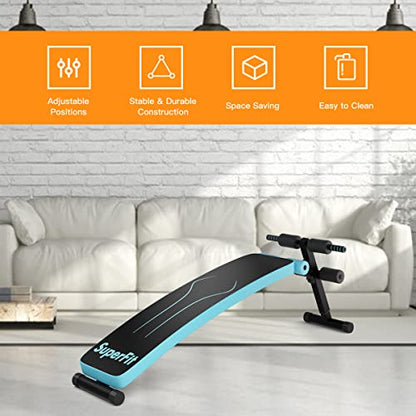 GYMAX Sit up Bench, Folding Adjustable Workout Bench for Ab Exercise, Curved Incline/Decline Slant Bench, Foldable Strength Training Weight Bench, Situps Abs Workout Equipment