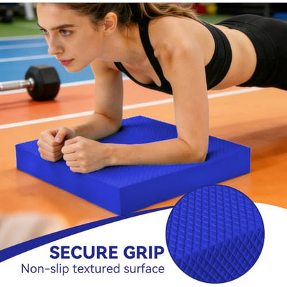 Extra Large Yoga Exercise Balance Pad - Thick Non-Slip Stability Cushion for Pilates and Exercise - High Density Foam Trainer for Core Strength Home Gym - Bonus: 10-Position Resistance Band!