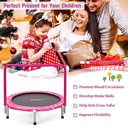 Goplus 36” Foldable Mini Trampoline for Kids, Toddler Trampoline with Full Covered Handle and Safety Pad, Portable Fitness Rebounder for Indoor Outdoor, Max Load 330 LBS