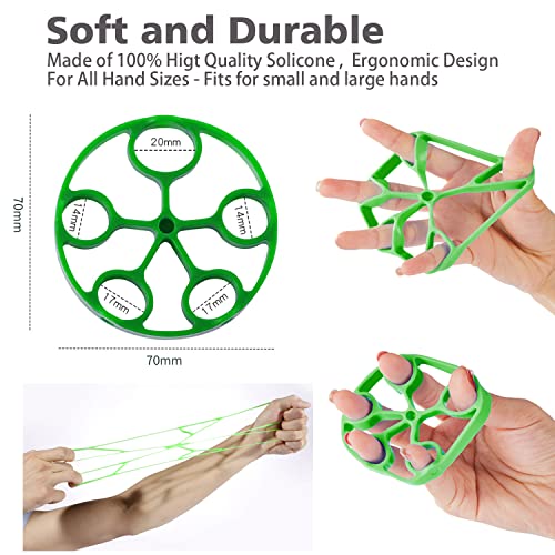 Hand Grip Strengthener 10 Pack, Grip strength trainer,Hand Gripper, Finger Stretcher Resistance Extensor Bands, Finger Exerciser & Stress Relief Ball for Athletes & Musicians