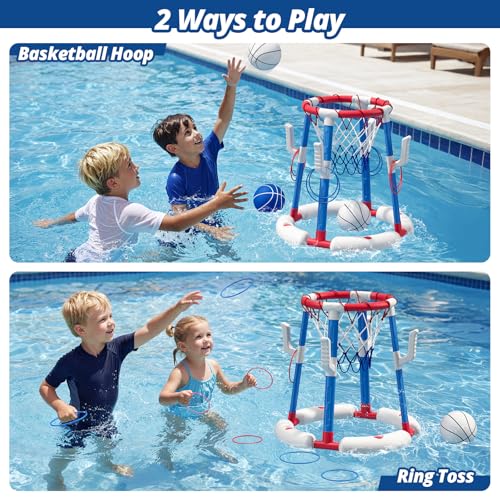 HYES 2 in 1 Pool Basketball Hoop with Ring Toss, Floating Pool Toys, Red - style: without backboard