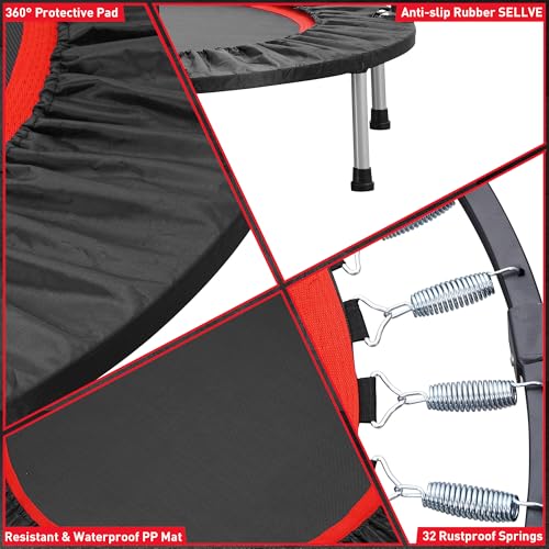 HYD-Parts 40" 48" Mini Trampoline for Adults and Kids Exercise Rebounder with Adjustable Bar Fitness Trampoline Indoor Max Load 330 440lbs - color: Red-40in