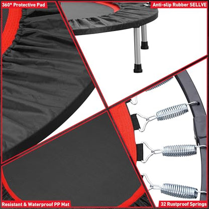 HYD-Parts 40" 48" Mini Trampoline for Adults and Kids Exercise Rebounder with Adjustable Bar Fitness Trampoline Indoor Max Load 330 440lbs - color: Red-40in