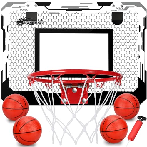 Indoor Mini Basketball Hoop Set Gift for Kids Adults, Upgrade Over Door Hoop with 4 Rubber 6" Balls, Wall Mount Hoop for Bedroom Yard, Christmas Stocking Stuffer Gift for Boys Teen
