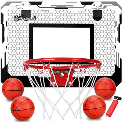 Indoor Mini Basketball Hoop Set Gift for Kids Adults, Upgrade Over Door Hoop with 4 Rubber 6" Balls, Wall Mount Hoop for Bedroom Yard, Christmas Stocking Stuffer Gift for Boys Teen