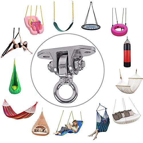 Stainless Steel 304 Heavy Duty Hanger 180°360° Swing 1200 LB Mounting Auger Installation Guide Playground Porch Swing Sandbag Yoga Hammock Stand Wooden Indoor-Outdoor
