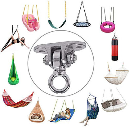 Stainless Steel 304 Heavy Duty Hanger 180°360° Swing 1200 LB Mounting Auger Installation Guide Playground Porch Swing Sandbag Yoga Hammock Stand Wooden Indoor-Outdoor