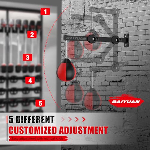 Speed Bag Boxing Punching Bag, Wall Mount Height Adjustable & Fold Speed Bags for Boxing, Wall Bracket Boxing Reflex Ball, Boxing Bag as Adults Teens and Kids, Fits Home Gym Workout - color: Red