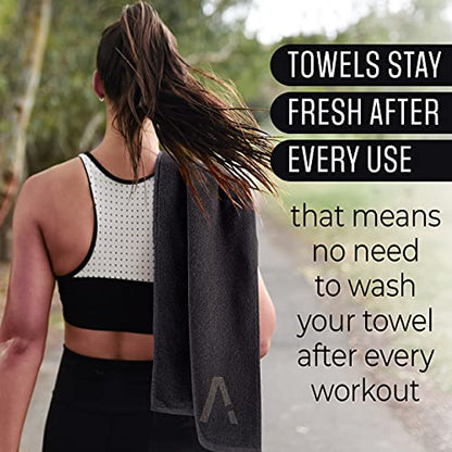Black Organic Cotton Gym Towel for Men and Women - Silver Infused Sweat Towel, 500 GSM, 31.5"x15.75" - Soft Absorbent Workout Towel for Gym Yoga Sports, Exercise Towel