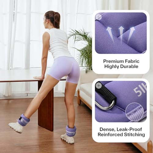 Sportneer Ankle Weights 0.5/1/2/3/5 LBS 1 Pair Wrist Leg Arm Weights - color: Purple, size: 5 lb x 2