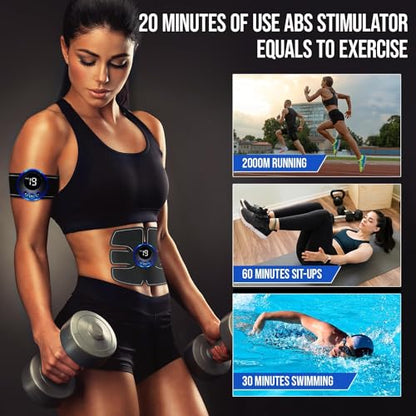 Abs Muscle -Portable Toner - Trainer Workout Equipment for Men Woman Abdomen Home Office Exercise, 10pcs Free Gel Pads