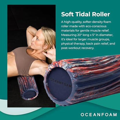 Soft Tidal Roller (Dark Navy, Red and Natural Marbled) - Low Density Foam Roller for Physical Therapy, Back Pain, Exercise & Stretching - Wave Textured - Yoga, Wellness - Full Size, 20" x 5" - color: Dark Navy, Red & Natural Marbled