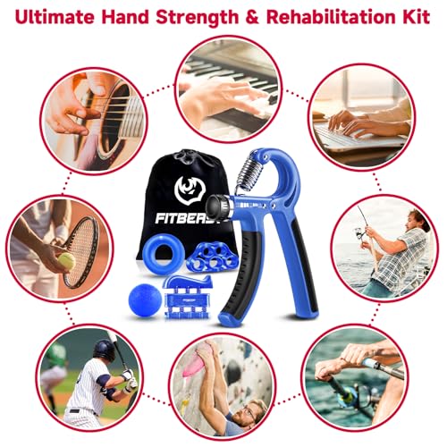 FitBeast Grip Strengthener Forearm Strengthener Hand Grips Strengthener Kit - 5 Pack Adjustable Resistance - color: Navy Blue