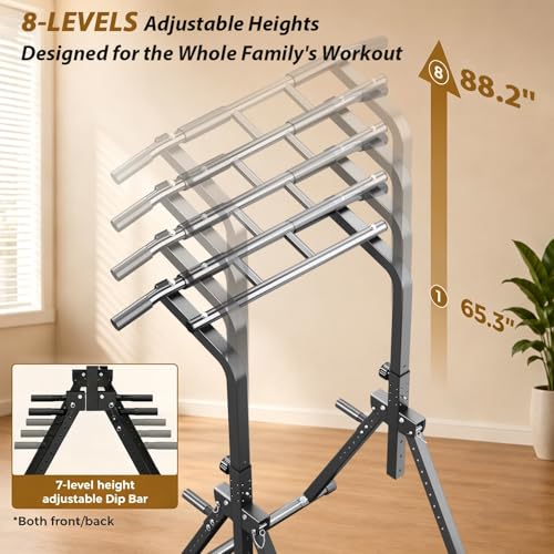 Pull Up Bar, Multifunction Power Tower Dip Bar Station Home Gym Strength Training Workout Equipment for Pull-up Push-up Dips