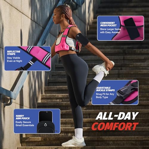 ZELUS Weighted Vest for Women & Men, U-Shaped Running Vest with Arm Pocket - color: Pink, size: 8LB