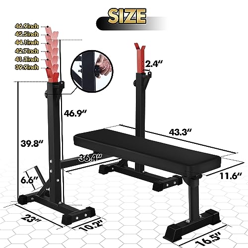 Bench Press, CANPA Olympic Weight Bench with Squat Rack Workout Bench Adjustable Barbell Rack Stand Strength Training Home Gym Multi-Function - color: Red