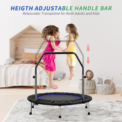 ZENOVA 40" Mini Trampoline Rebounder Trampoline for Adults Indoor Outdoor Fitness Trampoline Foldable with Adjustable Handle Bar 330 Weight Capacity