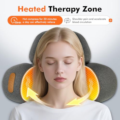 3-in-1 Neck Massager Pillow with Heating & Cervical Traction, Ergonomic Cervical Pillow for Neck Back Shoulder Pain Relief, Rechargeable Neck Pillow (Dark Gray) - color: Dark Gray
