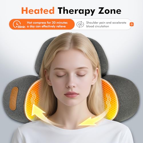3-in-1 Neck Massager Pillow with Heating & Cervical Traction, Ergonomic Cervical Pillow for Neck Back Shoulder Pain Relief, Rechargeable Neck Pillow (Light Gray) - color: Light Gray