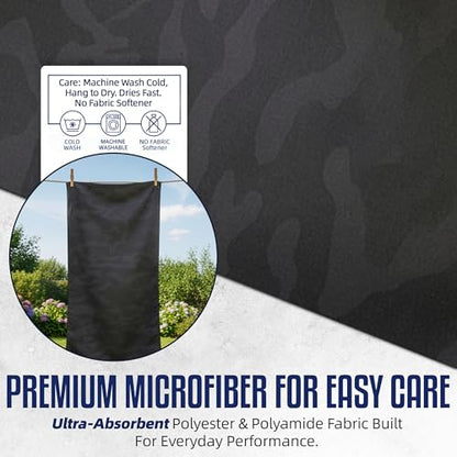 Hooded Microfiber Gym Towel – Highly Absorbent Car Seat Towel with Carry Bag – Double-Sided Sweat Towel, Reversible, Quick Dry & Sand-Resistant Fabric, Camouflage, 130 x 60cm