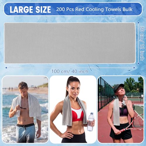200 Pack Cooling Towels Bulk 40"x12" Cooling Rags for Neck and Face Ice Sweat Towels Breathable Microfiber Workout Cloth for Gym Yoga Golf Sport Running(Grey)