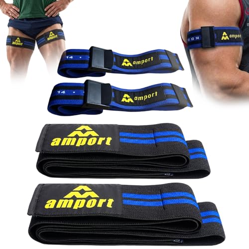 Amport Occlusion Training Bands – 3-Inch Leg & 2-Inch Arm Blood Flow Restriction Bands for Men & Women – Adjustable Buckle Straps for Muscle Building, Rehab & Strength Training – Set of 4