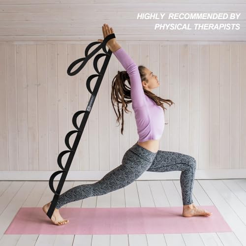Premium Durable Stretch Straps with Loops, Stretching Strap for Physical Therapy, Multi-Loop Yoga Strap Fitness Exercise Strap for Yoga, Pilates, Dance, Flexibility&Exercise - color: #2-Black