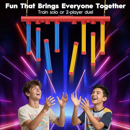Upgraded Reflex Drop Stick Game Hand Eye Coordination & Reaction Training Toy with Remote, Solo/Dual Play, 3 Speeds,Fun Catch Falling Stick Game for Adult,Teen & Family（8 Sticks）