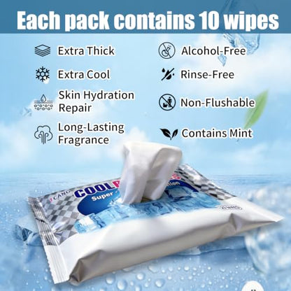 Cooling Face Body Wipes - 10 Packs of 10 (100 Wipes) - Disposable Individually Wrapped No-Rinse Cooling Towels, Extra-Thick Oversized Body Cleansing Wipes for Sports, Travel, Camping in Hot Weather - size: 100 Count (Pack of 1)