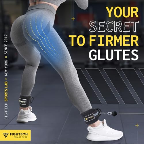 FIGHTECH Ankle Straps Cable Machine Attachment for Gym - Cable Kickback Ankle Straps - Padded Ankle Cuffs for Glute Kickbacks and Leg Workouts - color: Classic Black