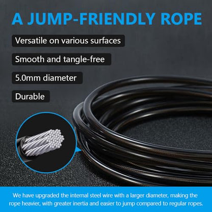Jump Rope, HANDIO jump ropes 1/2 lb Weighted Jump Rope for Boxing, Cardio, Crossfit Workout, 8~10ft Range Adjustable Length Steel Ropes with Ball Bearings and Metal Handles, Jumpropes Suitable for Men