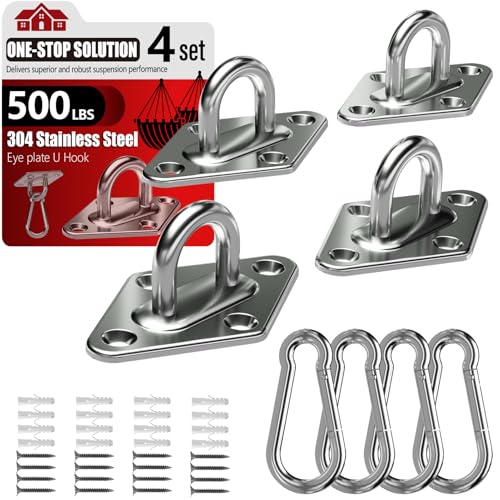 sprookber 304 Stainless Steel Pad Eye Snap Hook, M5 Ceiling Hook 500Lb,8Pcs - size: 2 Inch, style: Rhombus